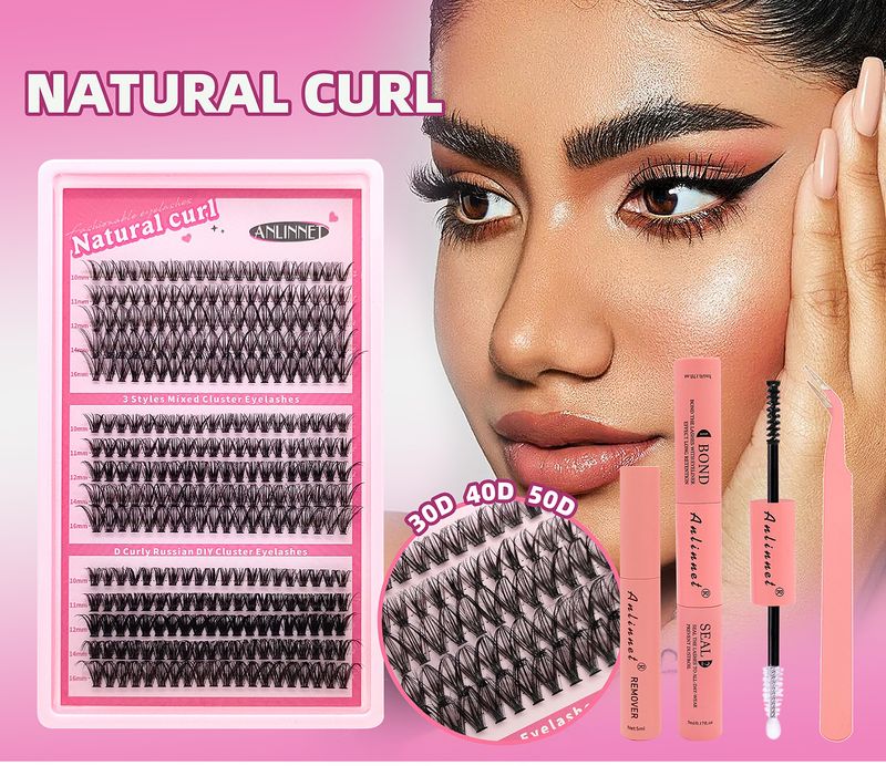 DIY Cluster Lashes - C/D Curl Mixed Set (3D Fluffy & Voluminous, Heat-Bonded Base, Segment Style, High-Density For Dramatic Look)_voghion.com