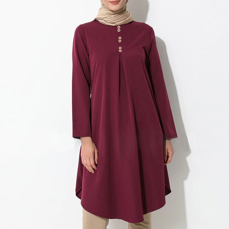 Vêtements pour femmes, couleur unie, couture de boutons, robe décontractée à manches longues, à la mode, en stock_voghion.com