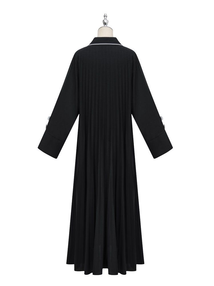 Women's Clothing Elegant Open Cardigan Long Dress Color Block Muslim Fashion Robe Fabric Long Sleeve_voghion.com