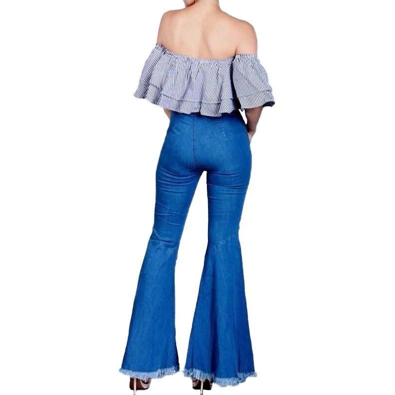 Women's clothing HSF2221 fashion versatile wide-leg slit trousers slim denim stretch bell pants_voghion.com