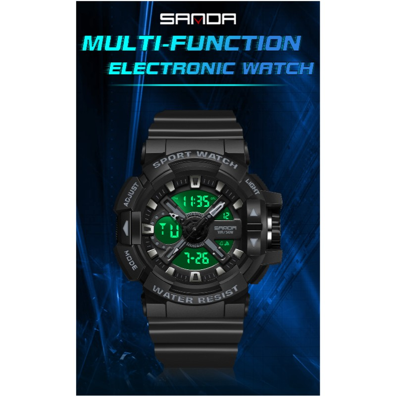 SANDA New Men's Watch Dual Screen Sport 50M Waterproof Digital Watch Quartz Watch Clock Relogio Masculino_voghion.com