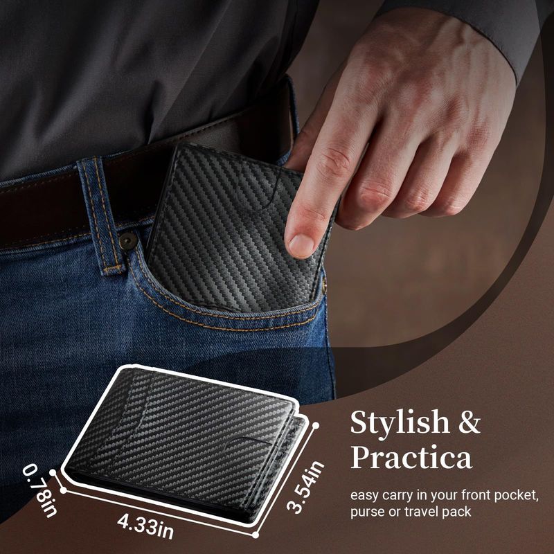 Kohlefasermuster Leder Anti-Diebstahl-Bürste Business Simple Style Multifunktionale Herrenbrieftasche mit mehreren Kartenfächern_voghion.com