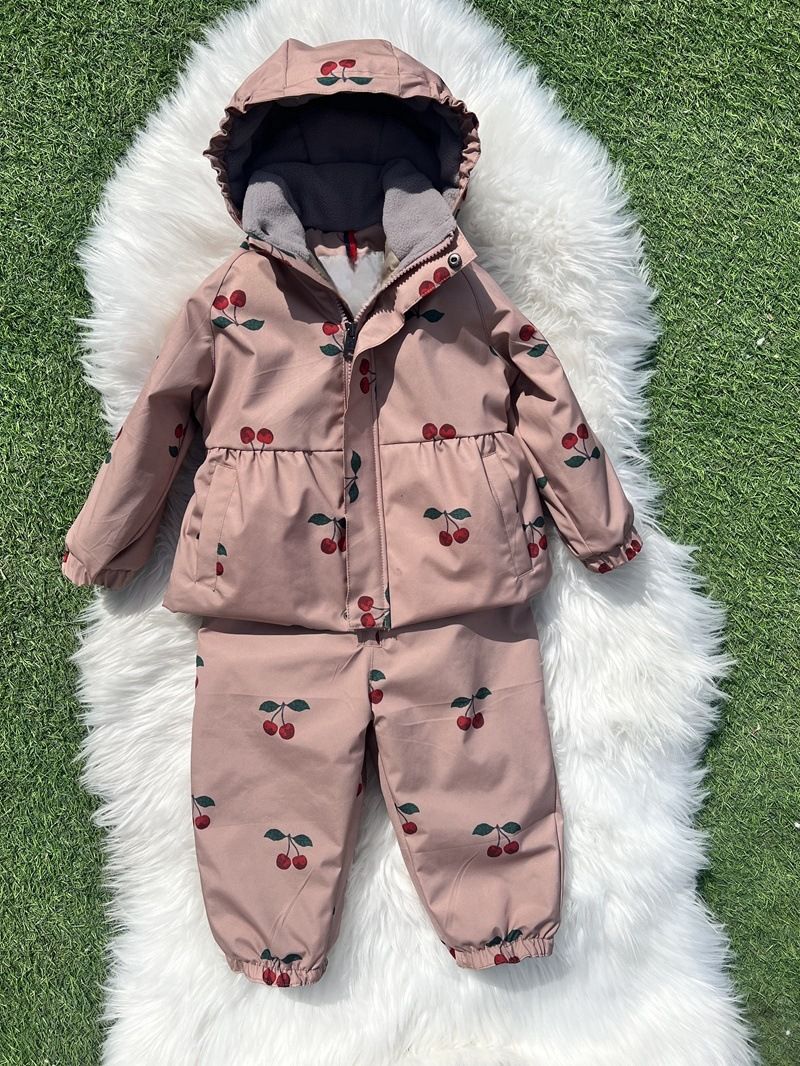 Girls' Spring Outfit Set - Floral Print Long Sleeve Top & Pants, Soft Pink & Neutral Tones, Comfortable & Stylish For Ages 3-8_voghion.com