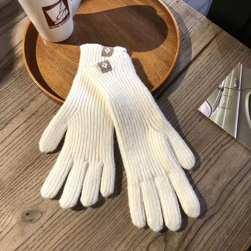 Solid Color Knitted Label Women's Gloves Fingerless Touchscreen Cold-Proof Harajuku Style Autumn Winter Warm_voghion.com