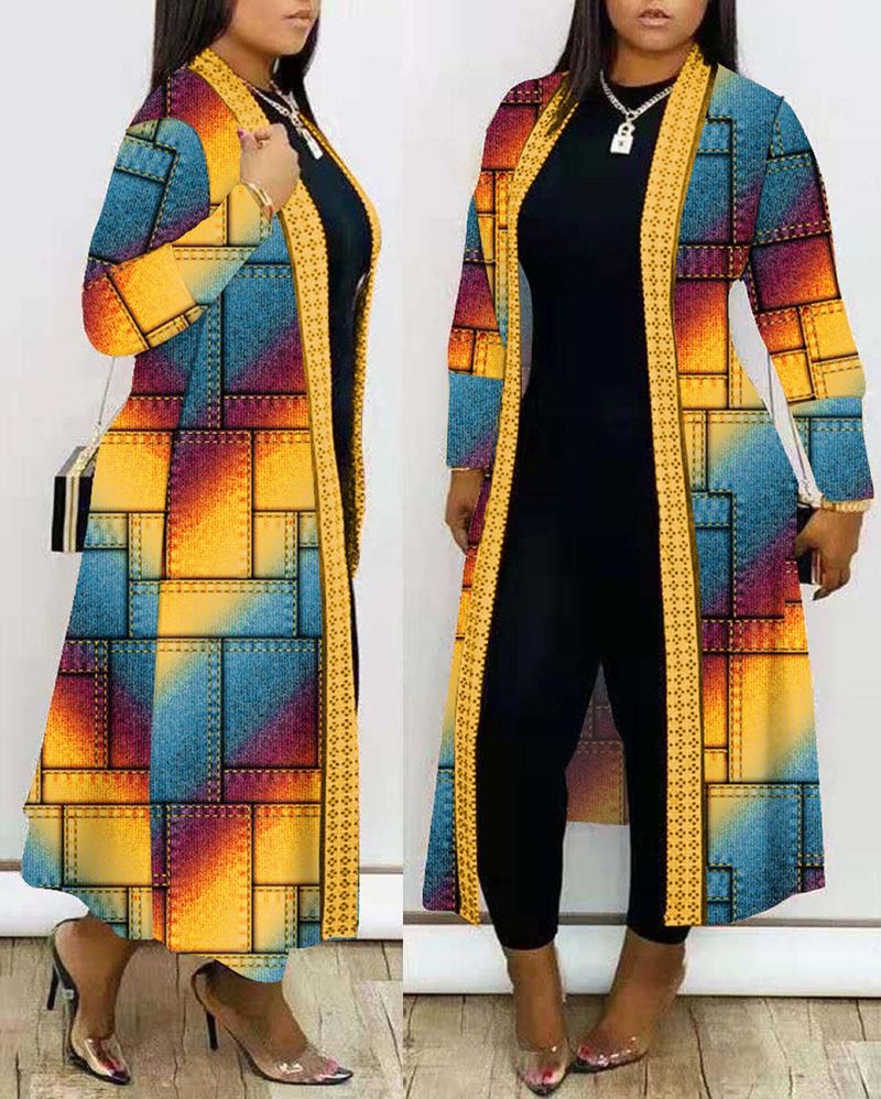 Women's Autumn New Long Sleeve Cardigan Unique Printed Shawl Trench Coat_voghion.com