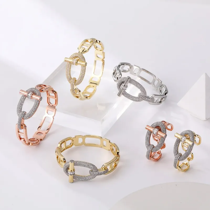 Conjunto de artesanato boutique Chain Heavy Industry: pulseira com nariz de porco, colar punk, anel, joias de designer originais._voghion.com