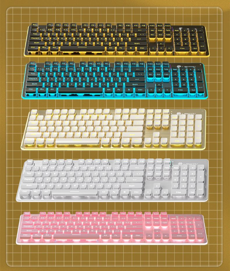 Langtu Wired Wireless Silent Keyboard High Aesthetic Mechanical Feel Backlit Tablet Laptop For Women Office_voghion.com