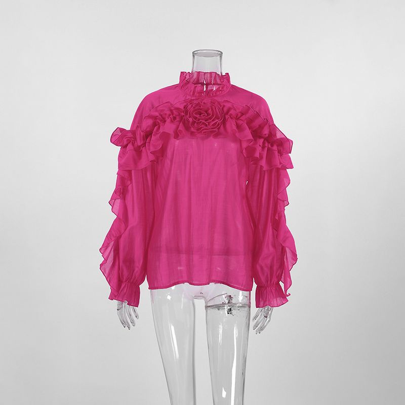 Damenbekleidung Temperament Mesh Stehkragen Hemd Design Rüschen Nischenmode_voghion.com