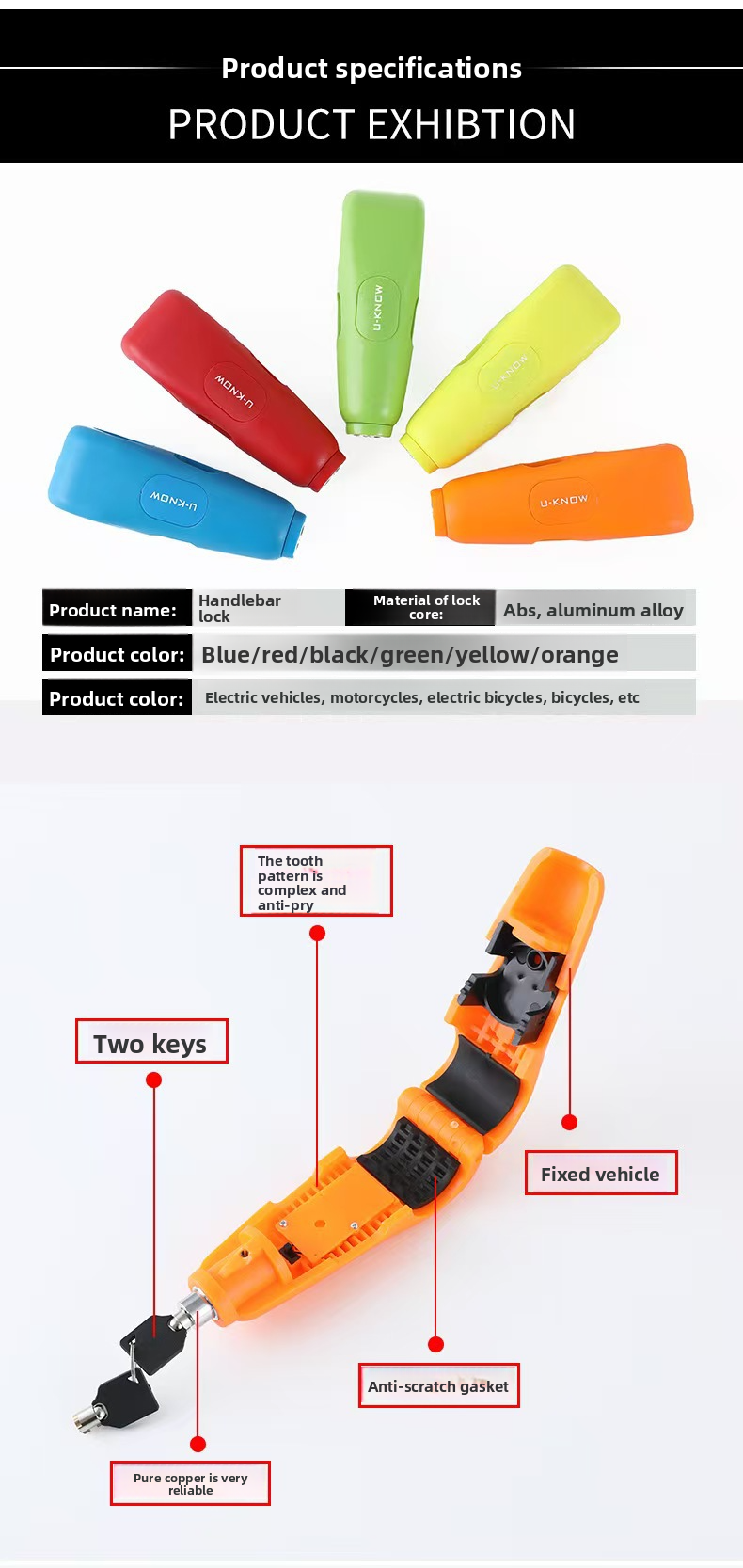 Throttle Handlebar Alarm Bicycle Universal Alloy Electric Brake Anti-theft Motorcycle Lock Mountain Bike_voghion.com