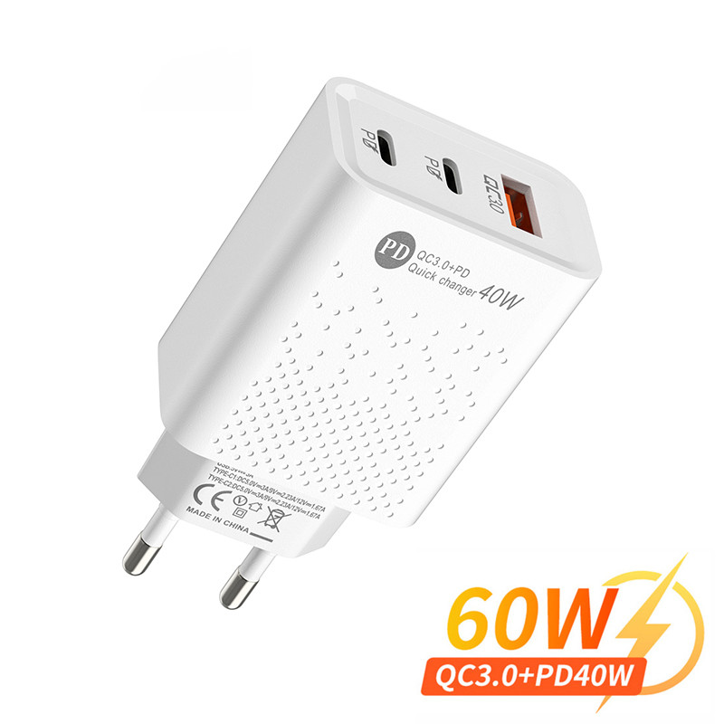 mobile 60W phone charger PD fast charging USB QC3.0 multi-port C-type plug mobile phone adapter suitable for X_voghion.com