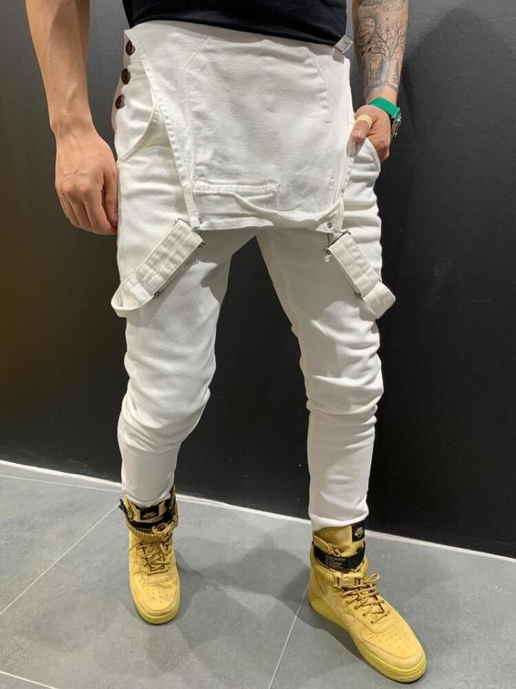 European New Mens Denim Jeans Solid Color Work Overalls Dungarees Bib Jumpsuits Pants Playsuit Trousers Male Clothing_voghion.com