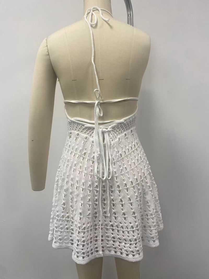 2024 Summer New Vacation Skirt Women's Solid Color Sexy Knitted Dress Beach Bikini Hoodie_voghion.com