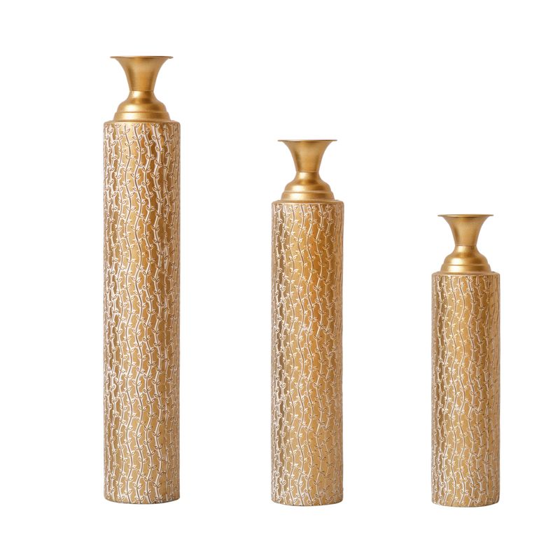 Metal Decorative Vases High Distress Metal Center Vases With Growing Vine Patterns, Set Of 3 Vases For Home Decoration 34 ", 29 ", 25 "H, Gold_voghion.com
