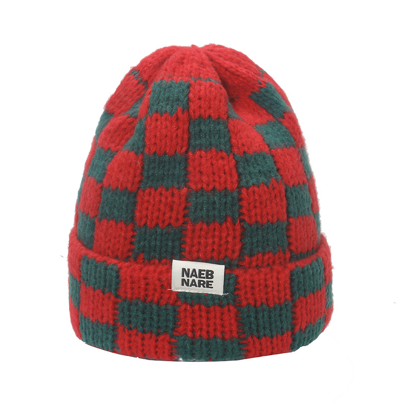 Hat Internet celebrity popular hat autumn and winter version niche large head circumference woolen hat thickened warm checkerboard plaid knitted hat_voghion.com