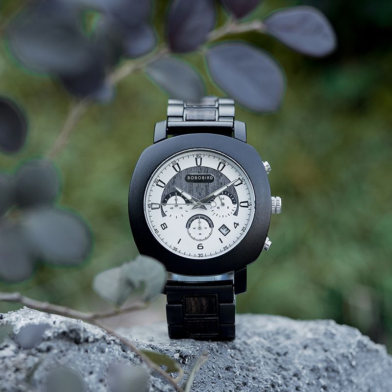 BOBO BIRD Relógio de madeira Novo relógio mecânico hexagonal Mostrador digital Conceito de madeira Sândalo verde_voghion.com