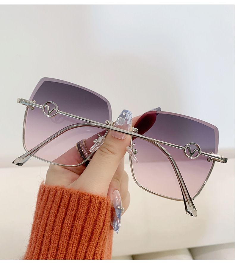 Gafas de sol nuevas sin marco con borde de corte para mujer, de moda, de metal, con marco grande, con luz degradada, para conducir, viseras solares_voghion.com