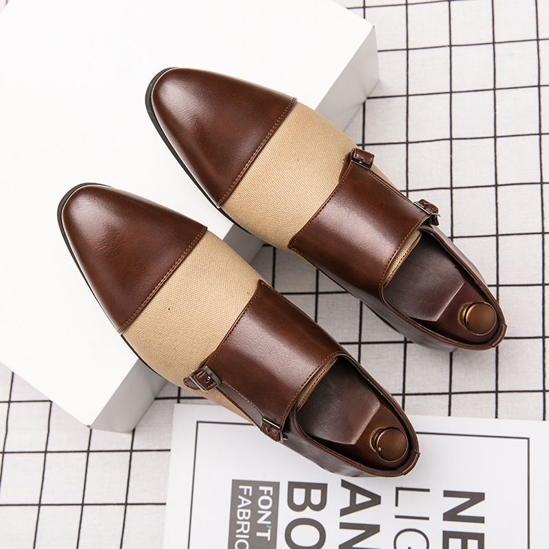 Fashion Buckle Casual Men's Business Formal Leather Pointed Monk Shoes 47 Extra Large Size 48_voghion.com