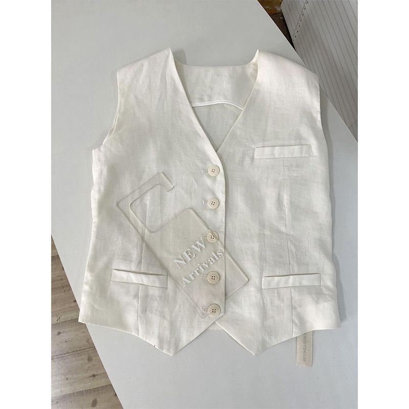 Abbigliamento da donna, gilet bianco sottile, abito corto, giacca senza maniche alla moda per le donne_voghion.com