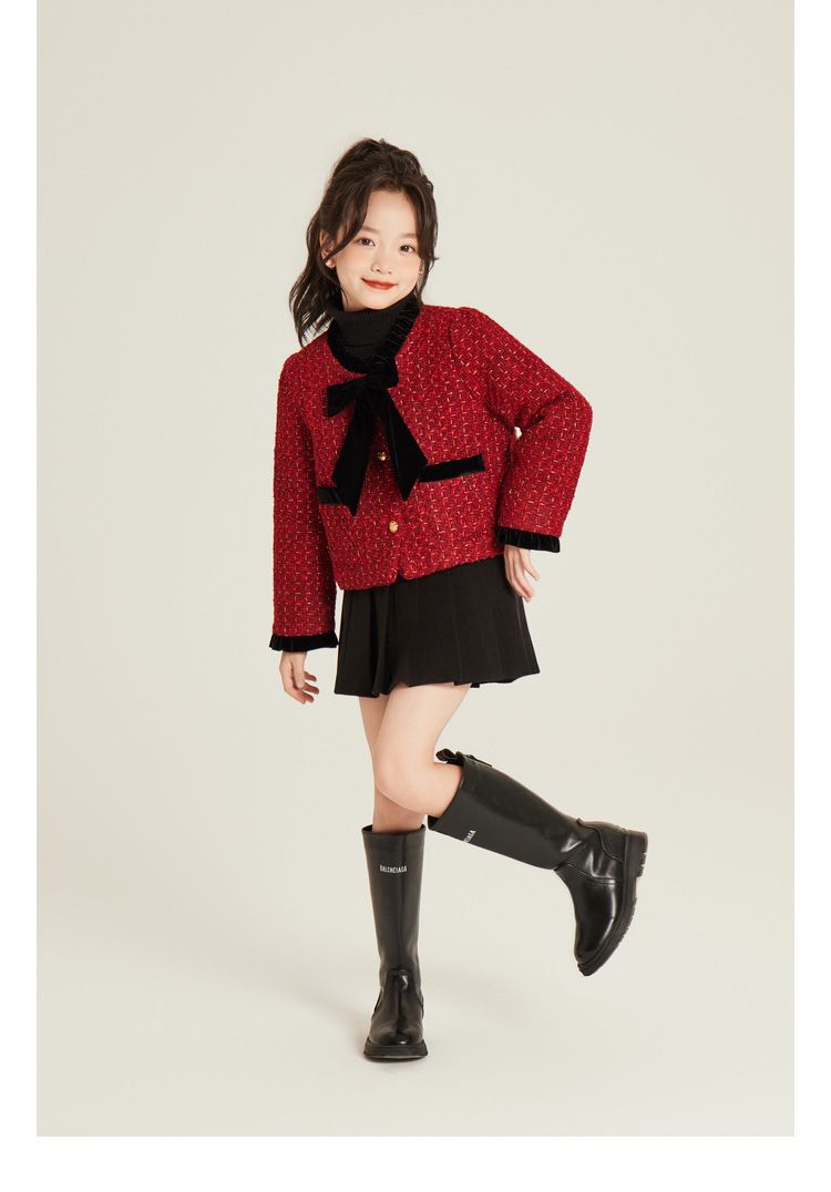 Abbigliamento per bambini Cappotto ispessito con fiocco rosso piccolo temperamento_voghion.com