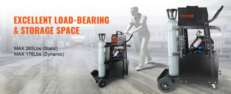 VEVOR Welding Cart, 2-Tier Heavy Duty Welder Cart with Anti-Theft Lockable Cabinet, 265LBS Weight Capacity, 360° Swivel Wheels, Tank Storage Safety Ch_voghion.com