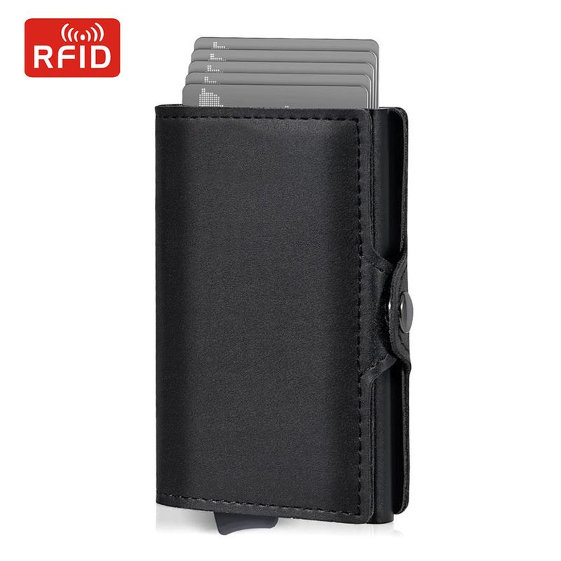 Porta carte automatico da uomo in alluminio con scatola, di alta qualità, con RFID, multi-slot, tasca porta monete con cerniera, sconto del 20%_voghion.com