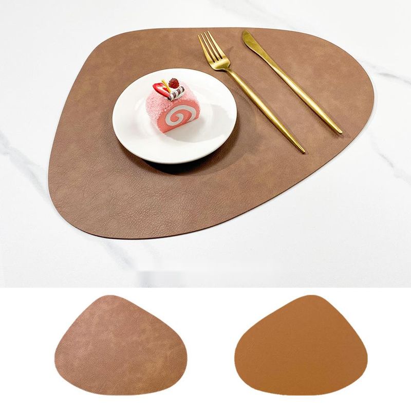 Nordic Cowhide Grain Water Drop Shape Leather Placemat Double-Sided Non-Slip PU Heat Insulation Restaurant Hotel Dining_voghion.com