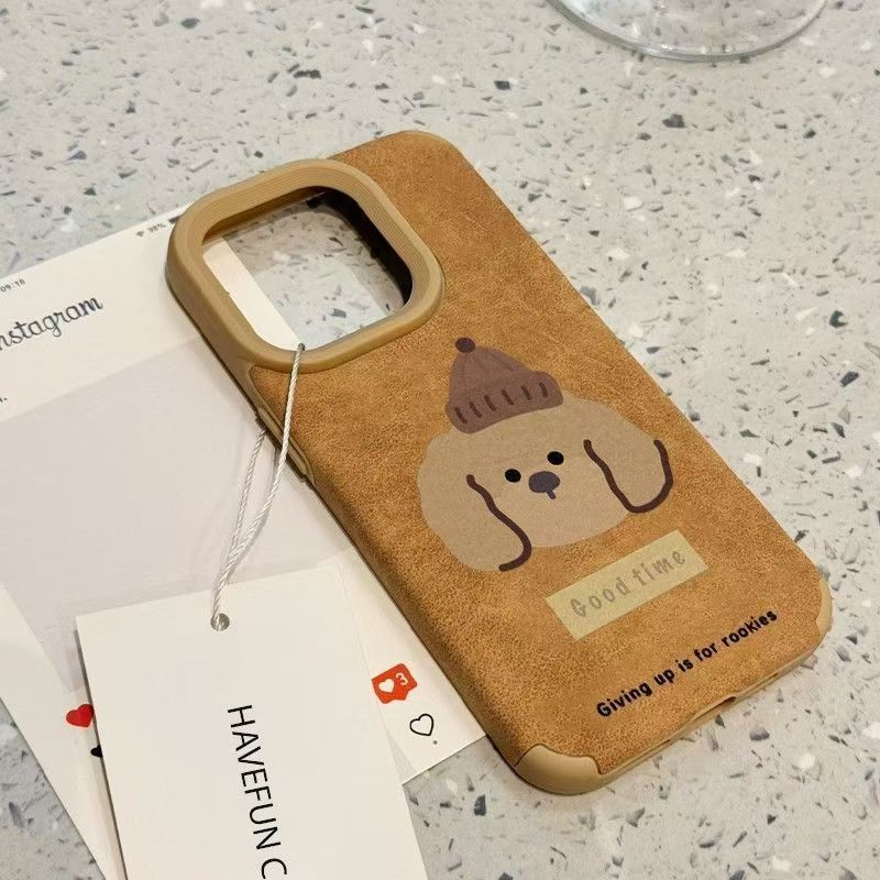 TechGlobe Aufkleber mit großem Loch, niedlicher brauner Hut, Welpe, kompatibel mit iPhone 16 Pro Max Hülle, iPhone 14, neues iPhone 15_voghion.com