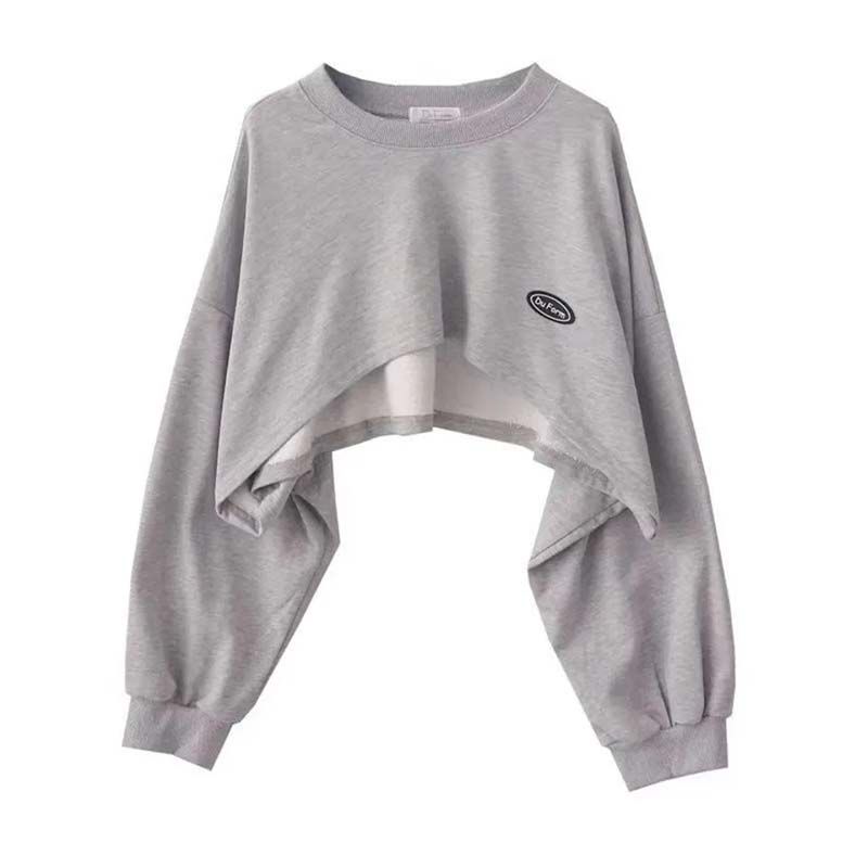 waarme Verkaf Damme Kuerz Dënn Sweatshirt Laangärm Crew Neck Top Blouse Alldag Casual Zweedeel Einfachen Stil Grousshandel_voghion.com