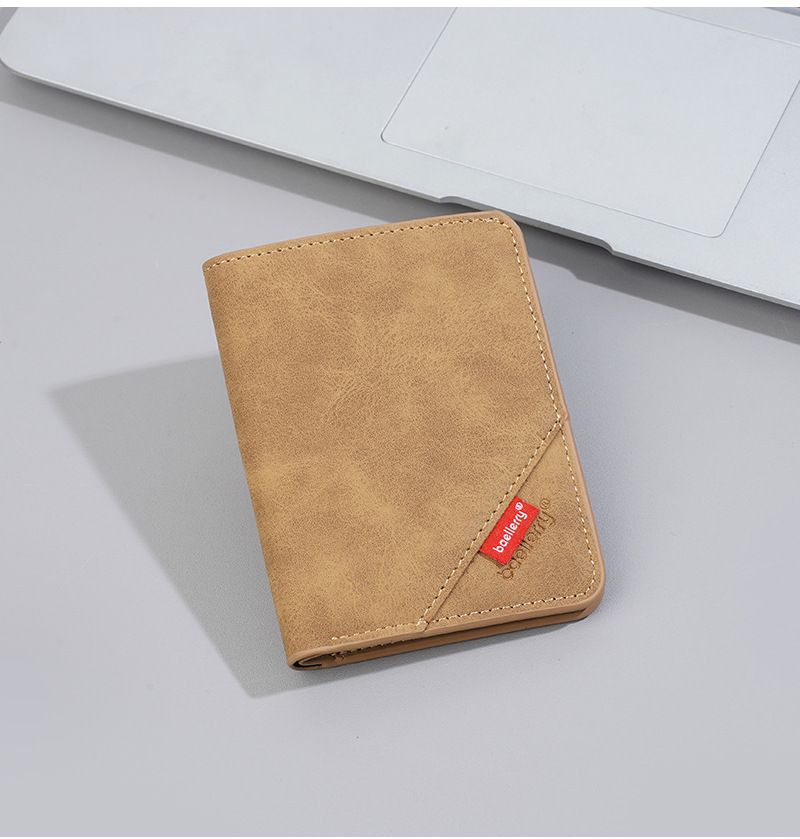 New Men's Short Wallet With A Premium Feel, Student-friendly, Frosted, Bifold Leather Wallet, Simple Design With Multiple Card Slots, Card Holder, Car_voghion.com