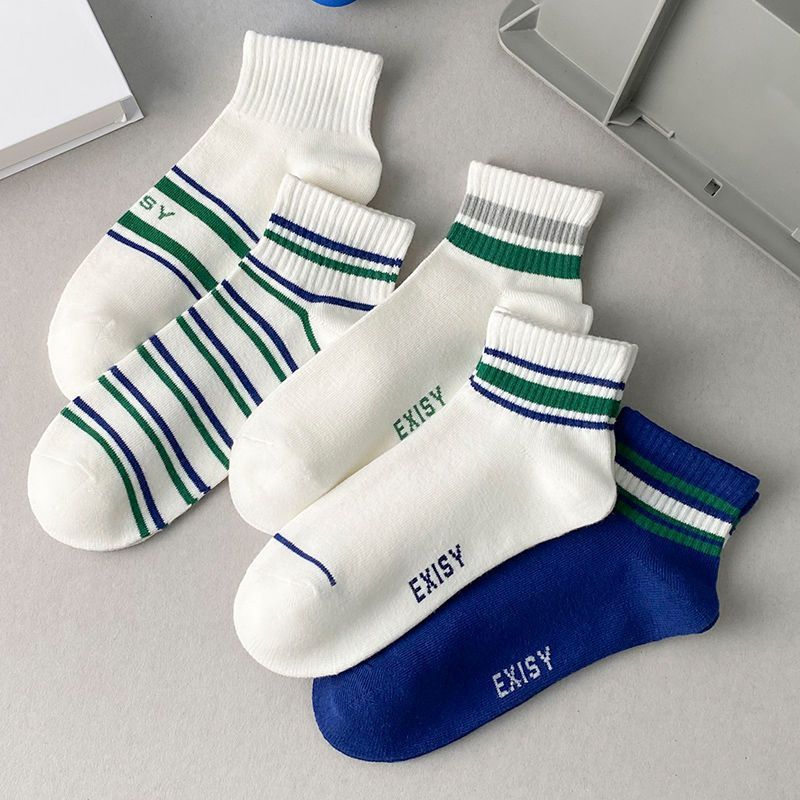 2025d Weiße Damen Dünne Ins Trend Baumwolle Frühling Sommer Mitte Der Wade Gestreifte Sport Kurze Socken Für Männer_voghion.com
