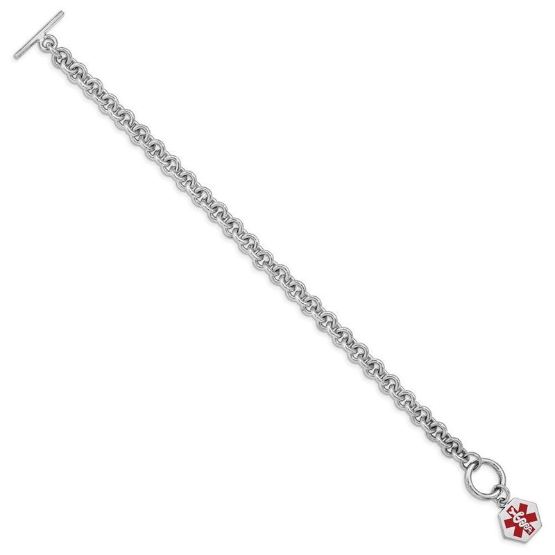 Sterling Silver Rhodium Engraveable Enamel Hexagon Medical ID Bracelet_voghion.com