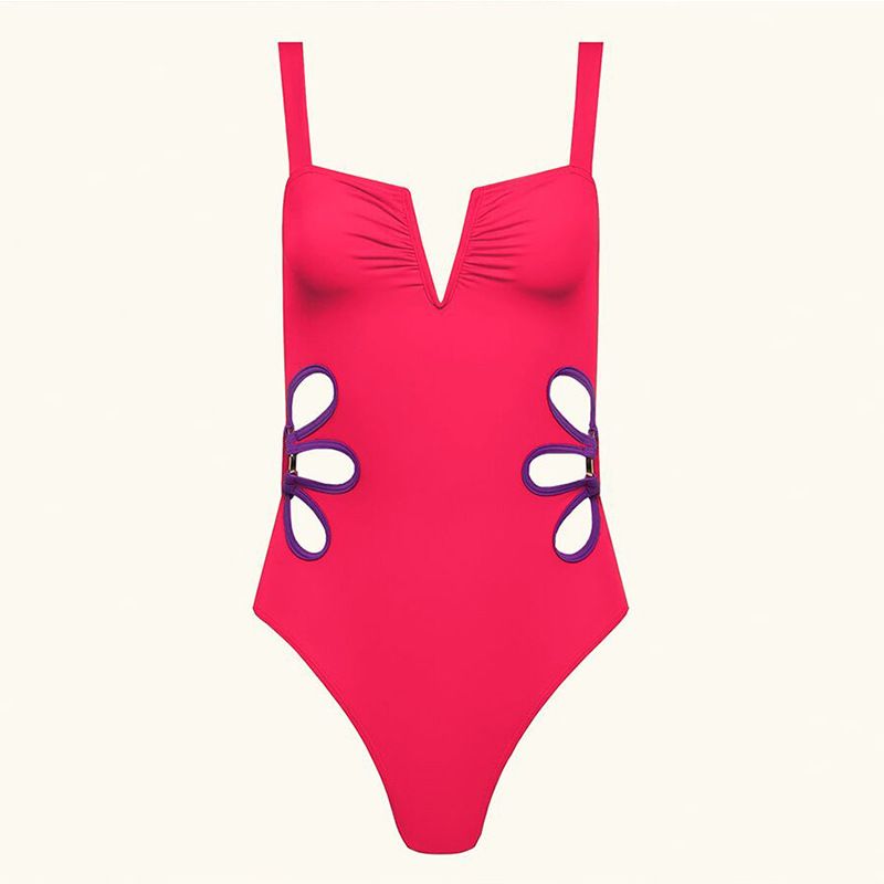 Maillot de bain une pièce sexy à col en V et à la mode pour femme, couleur pure, design creux_voghion.com