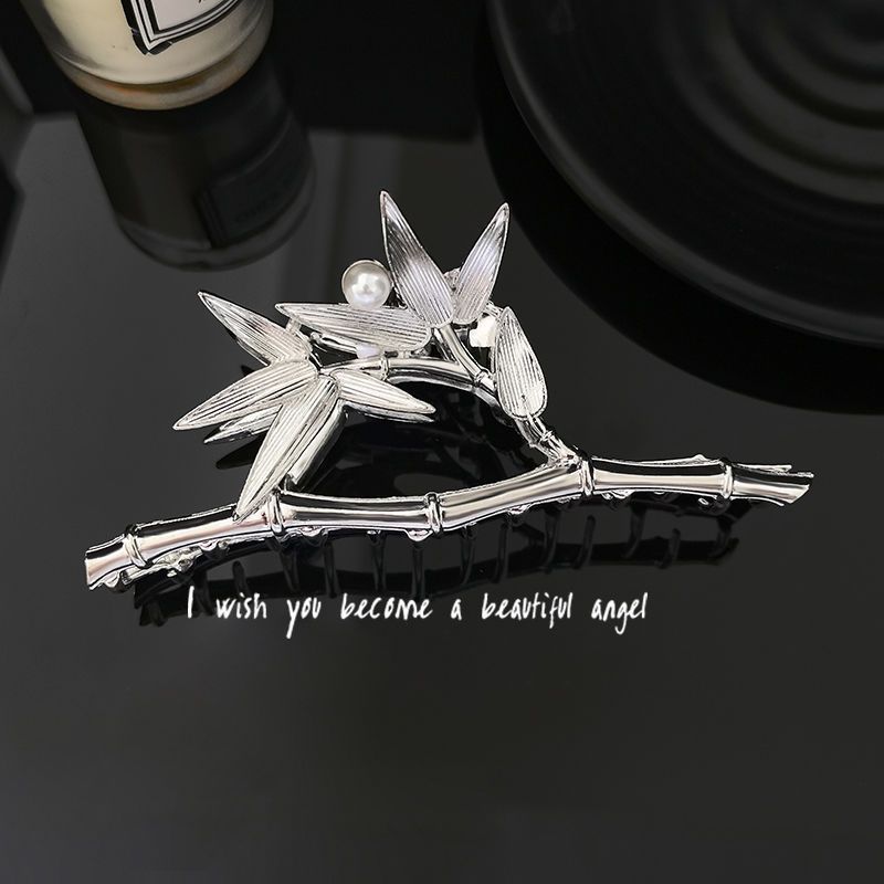 Forcina per capelli in bambù Clip per presa avanzata in metallo Parte posteriore della testa Design di nicchia Accessori per capelli Vento freddo Clip per squalo d'argento Presa per capelli_voghion.com