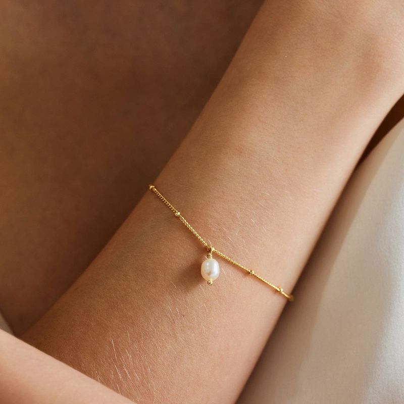 Collana con ciondolo in perla naturale a catena semplice in acciaio inossidabile color oro fresco INS, resistente allo sbiadimento_voghion.com