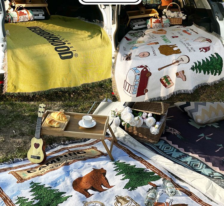 Car Trunk Blanket Retro Tapestry Net Celebrity Camping Blanket Net Celebrity Coffee Car Decoration Tablecloth Picnic Outdoor_voghion.com