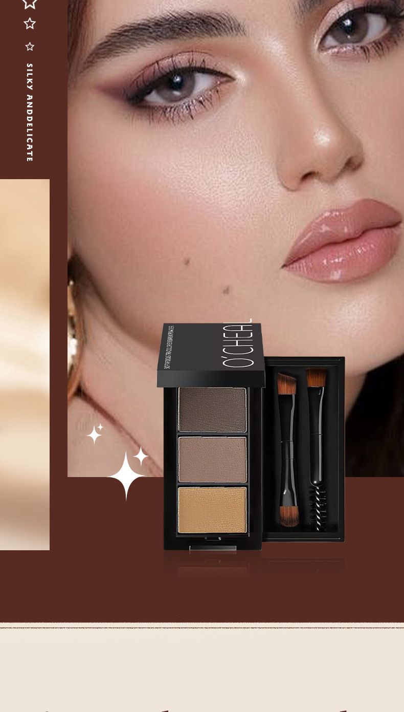 O'CHEAL Tricolor Eyebrow Powder # 6990 | Waterproof And Sweatproof Long Lasting Shaping | Natural Gradient 3D Eyebrow Makeup | Comes With Professional_voghion.com