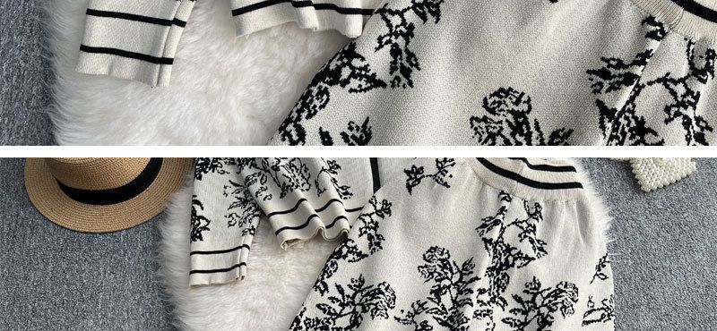 Sweat-shirt tricoté à capuche et fermeture éclair en jacquard pour femmes, ensemble deux pièces, taille haute, pantalon à jambes larges_voghion.com
