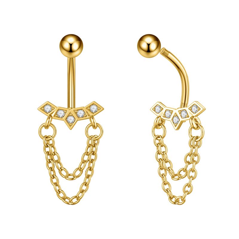 Piercing per ombelico da donna in acciaio inossidabile con zircone, catena a farfalla, occhio di cavallo, fiore a cinque foglie, fibbia per ombelico_voghion.com