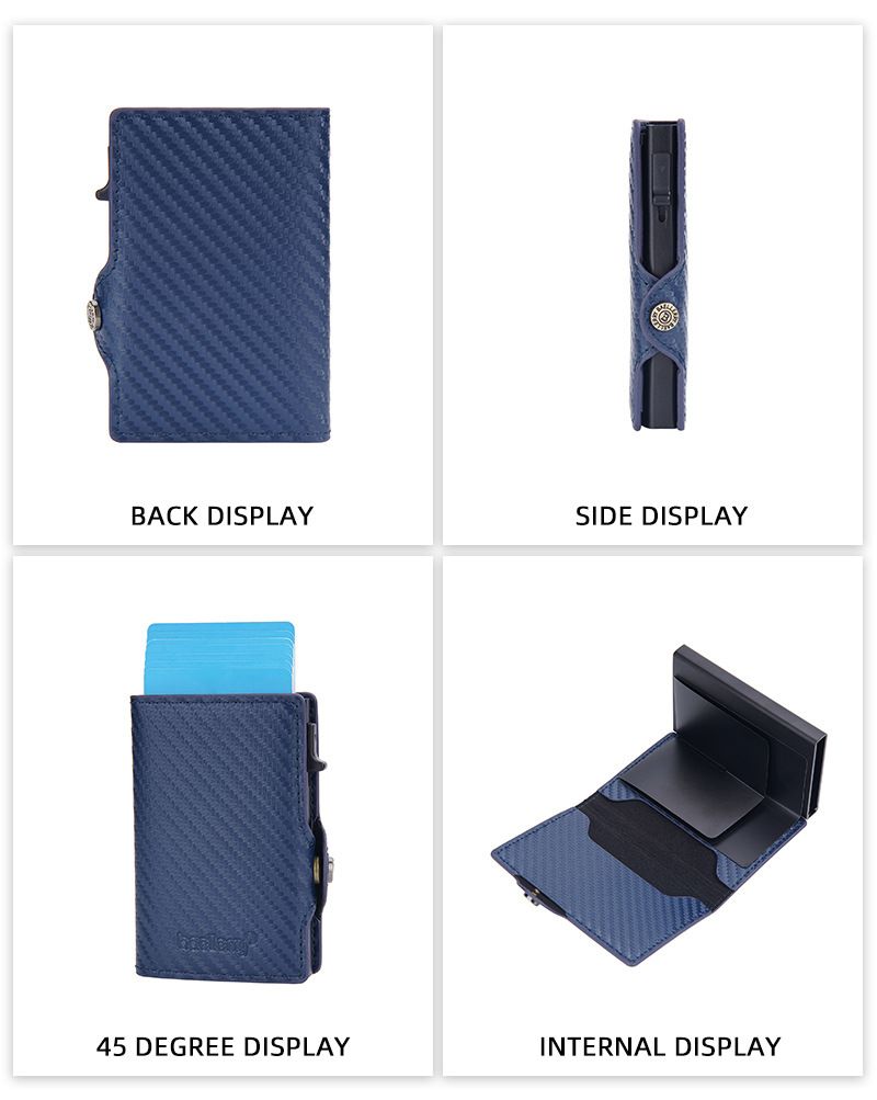 Baellery novo porta-cartões masculino de fibra de carbono RFID minimalista com fivela lateral e porta-cartões de metal com mola_voghion.com