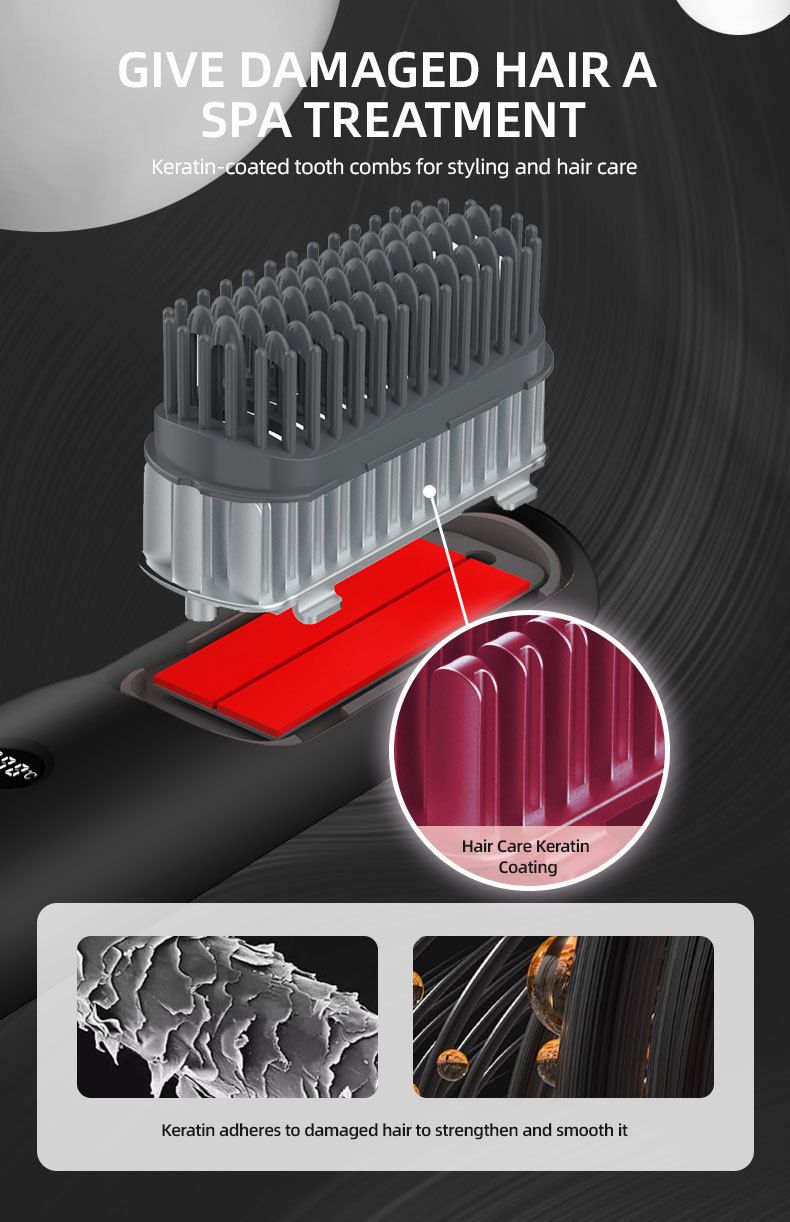 Wireless Ionic Straightening & Styling Brush – 2-in-1 Detangling & Curling, LCD Temperature Display, Fast USB-C Charging, Travel-Friendly_voghion.com