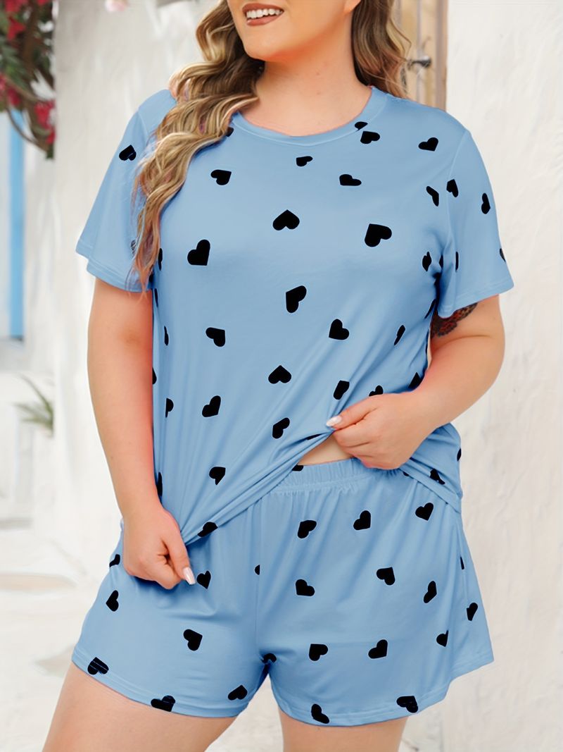 Summer large size short-sleeved shorts women's plus size pajamas set _voghion.com