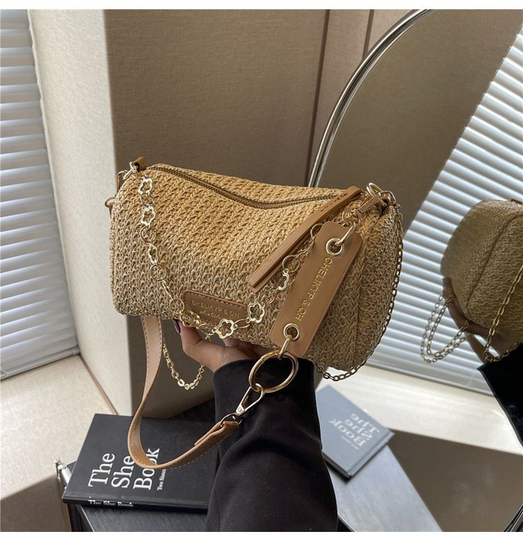 Niche Raffia Dopamine Colorful Striped Woven Lunch Box Underarm Single Shoulder Crossbody Beach Bag_voghion.com