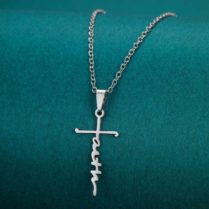 Collana con ciondolo a forma di cuore e croce in acciaio inossidabile, con lettera inglese e catena a lucchetto_voghion.com