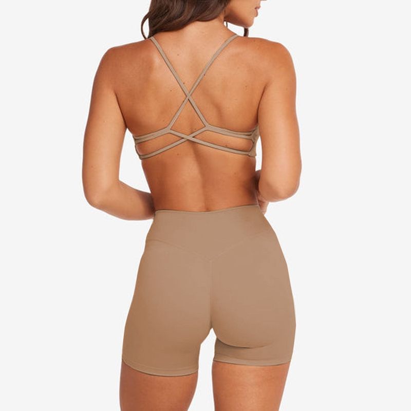 Débardeur de yoga fitness avec coussinets de poitrine, joli caraco dos nu, sensation de légèreté, ensemble de sport taille haute à séchage rapide pour femme_voghion.com