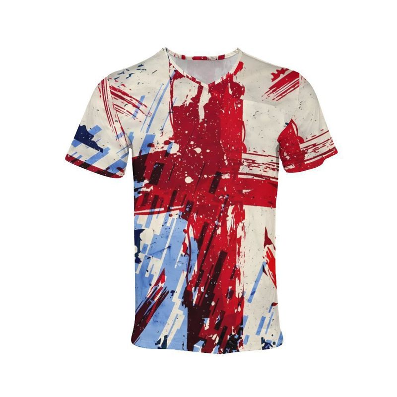 Top V-neck Tech Print Casual T-shirt Short Sleeve Men's Clothing_voghion.com