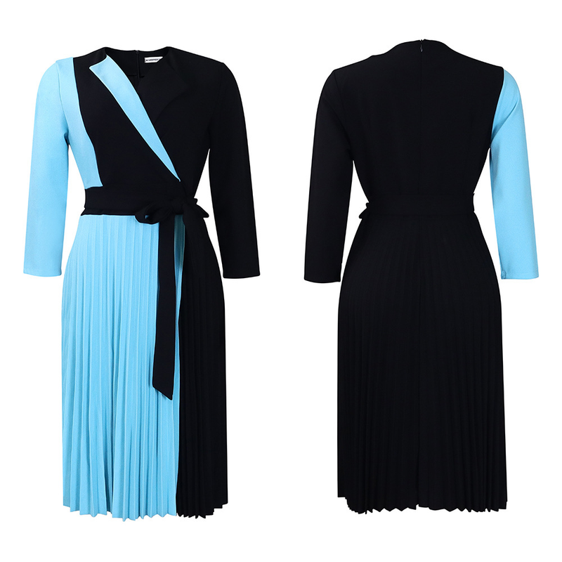 Women's fashion temperament color matching strap pleated skirt elegant_voghion.com