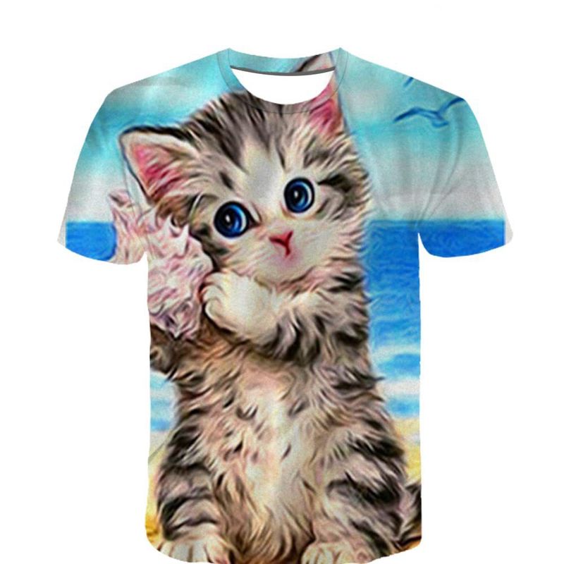 Unbeatable Quality 3D Digital Printed Cat Pet Short Sleeved Loose Casual Adult Men's T-shirt_voghion.com