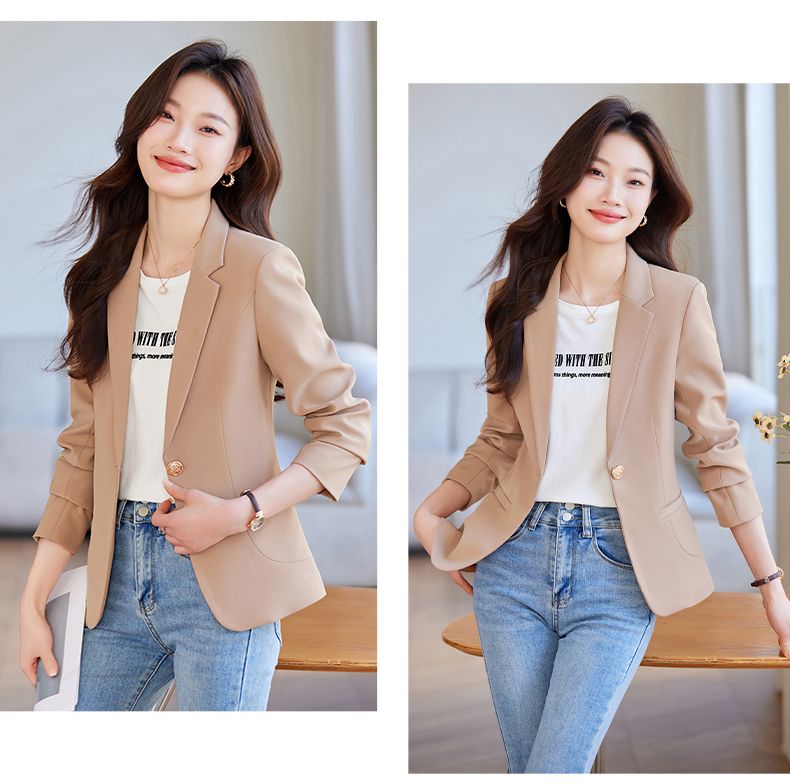Blazer da donna di alta qualità, slim fit, con cintura in vita, modello piccolo, marrone, per la primavera e l'autunno 2025_voghion.com