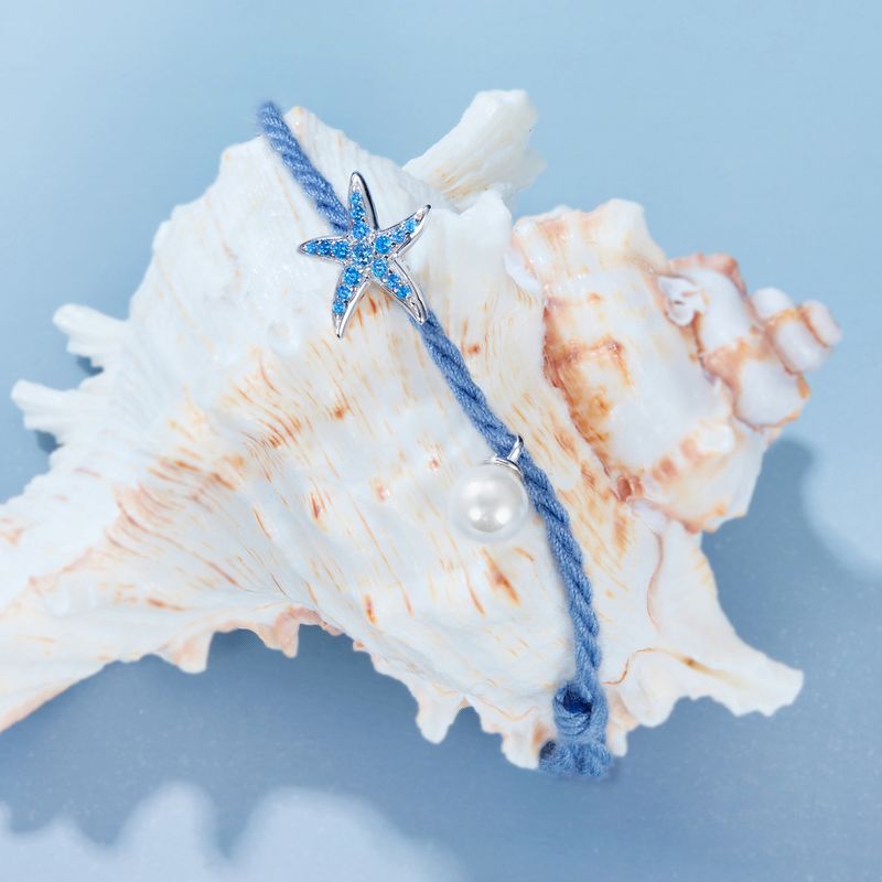 Bracciale con perline a forma di stella marina, bracciale in argento sterling 925 per donna_voghion.com