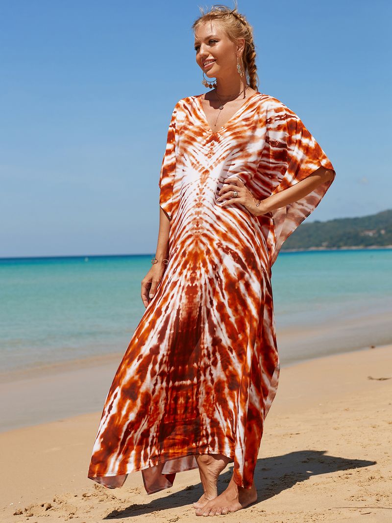 Strandkleid aus 100 % Baumwolle für Damen – Sonnenshirt mit Boho-Print, locker sitzende Bademode, Langarm-Tunika für den Urlaub am Pool_voghion.com